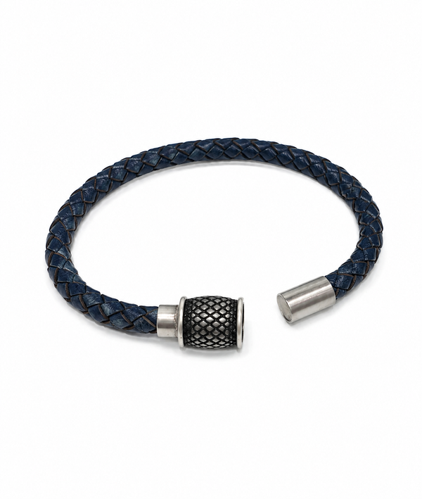 Blue Leather Bangle with Chunky Magnet Clasp