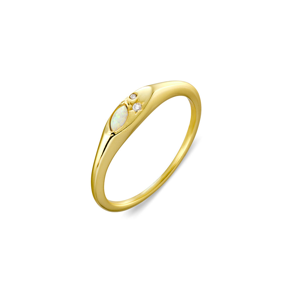 Ring - Fine Oval Signet Ring with Opalite and CZ