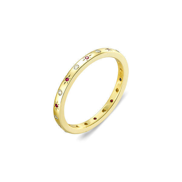 Rings - Ruby pink CZ star fine band ring