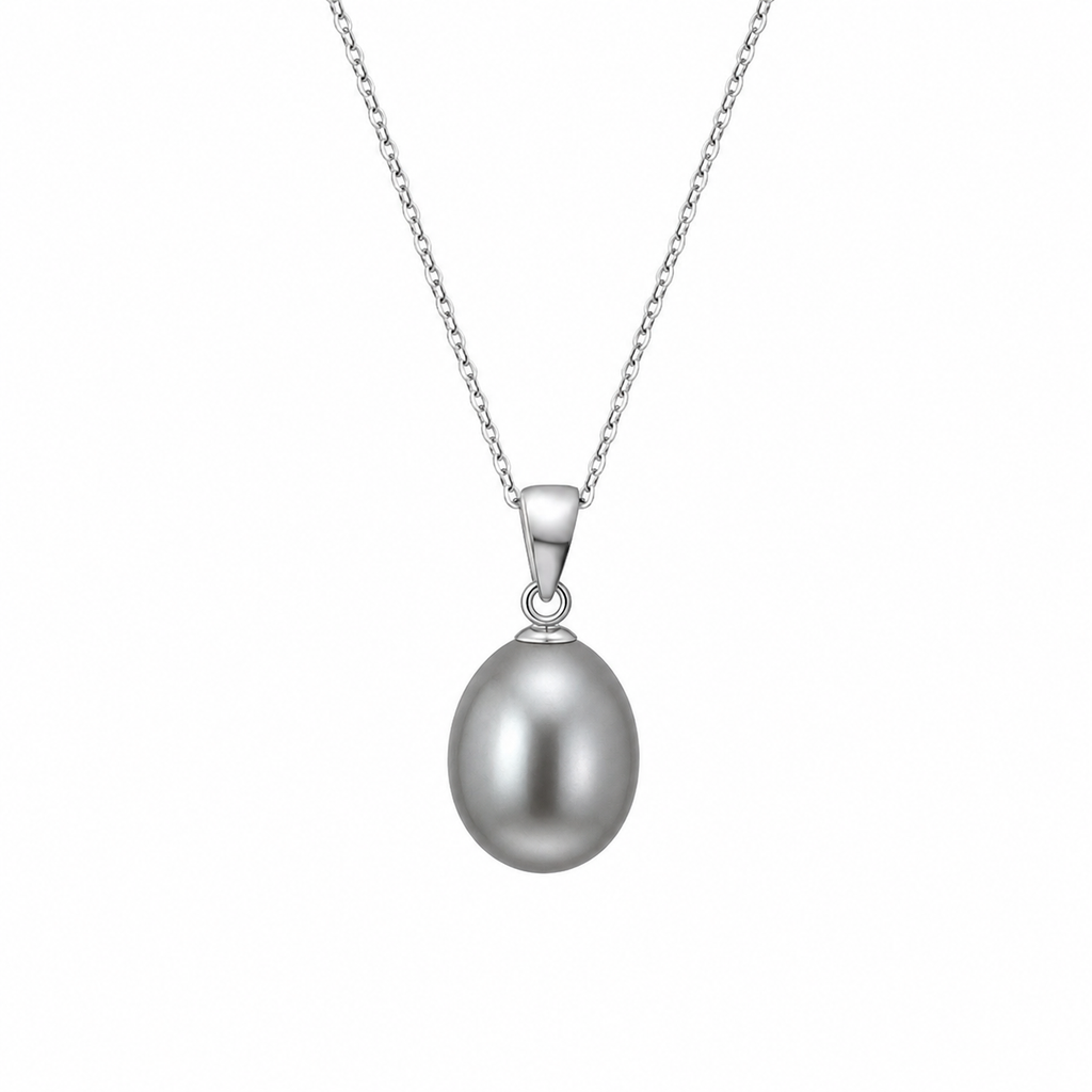 S/S Dyed Grey Drop Fresh Water Pendant Necklace