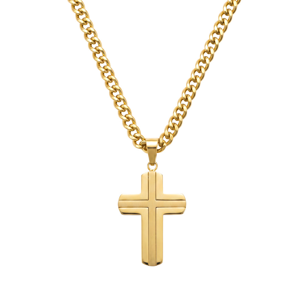 Blaze S/Steel Round Edge Cross Pendant with Curb Chain - 2 Colours