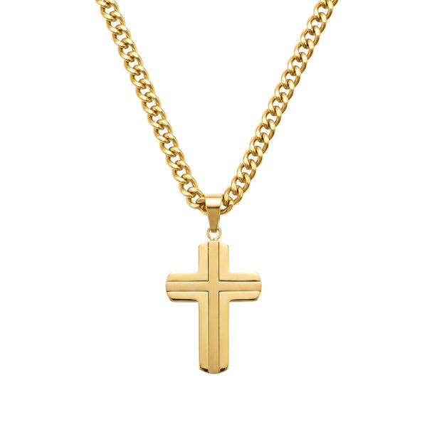 Blaze S/Steel Round Edge Cross Pendant with Curb Chain - 2 Colours