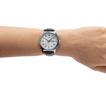 Casio Analogue White Face, Black Leather Band Watch