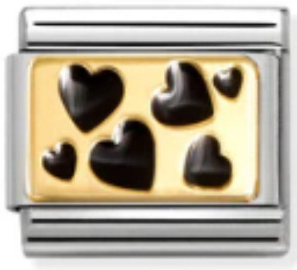 Love - Black Scattered Hearts Gold Charm