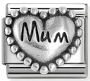 Family - Mum Heart with Dots Oxidised Silver Charm
