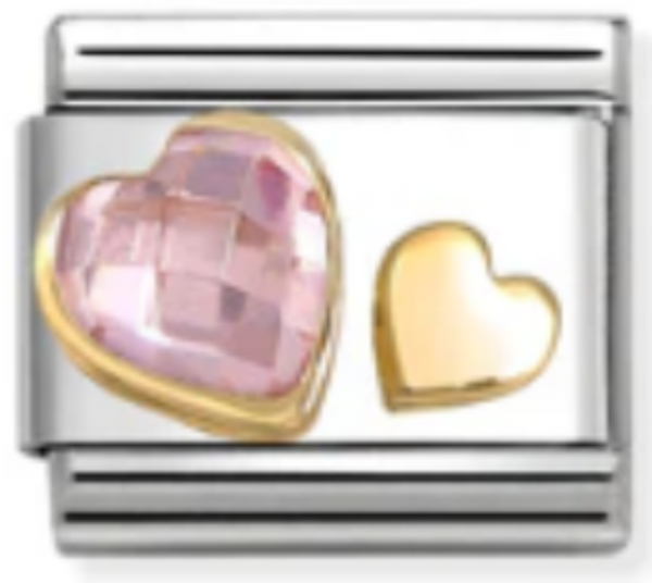 Love - Light Pink CZ & Heart Gold Charm