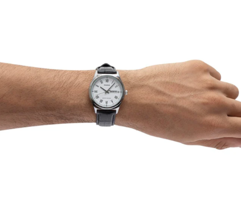 Casio Analogue White Face, Black Leather Band Watch
