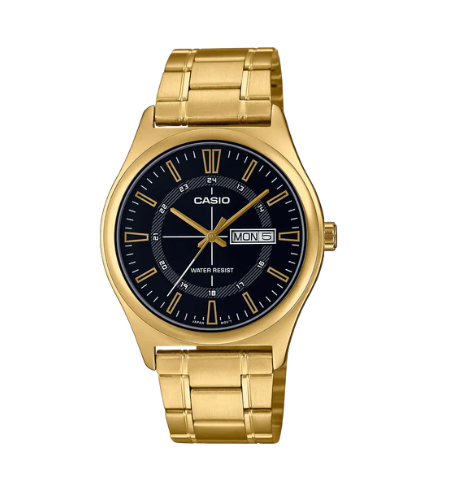 Casio Analogue Black Face, Gold Tone Stainless Steel Band Watch