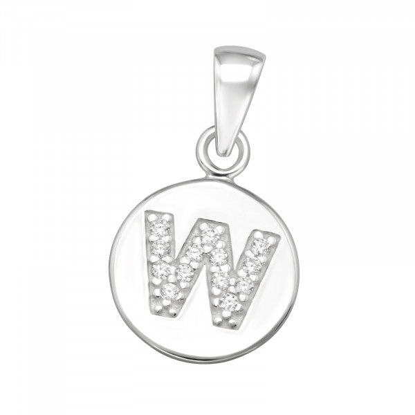Kids Initial ‘W’ Disc with CZ Pendant - Silver & Gold