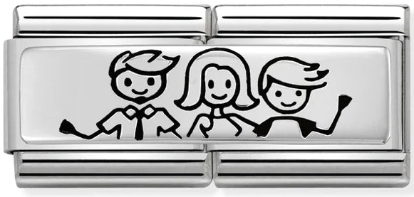 Family with Son Double Link Silver Charm