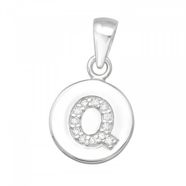 Kids Initial ‘Q’ Disc with CZ Pendant - 2 colours