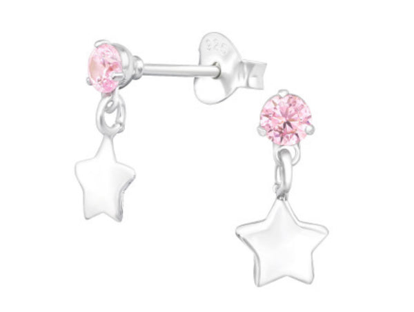 Kids Star with Pink CZ Drop Earring