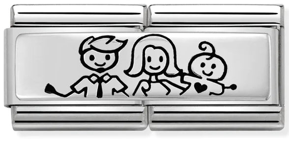 Family with Baby Boy Double Link Silver Charm