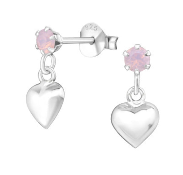 Kids Heart with Pink Crystal Drop Earrings