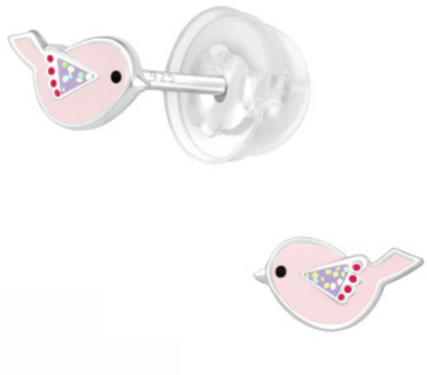 Kids Pink Bird Stud Earrings