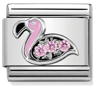 Flamingo with CZ Silver Charm