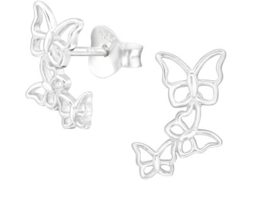 Kids Silver Butterfly Ear Studs