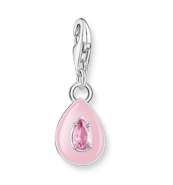 Charmista - 3D Pink with CZ Teardrop Silver Charm