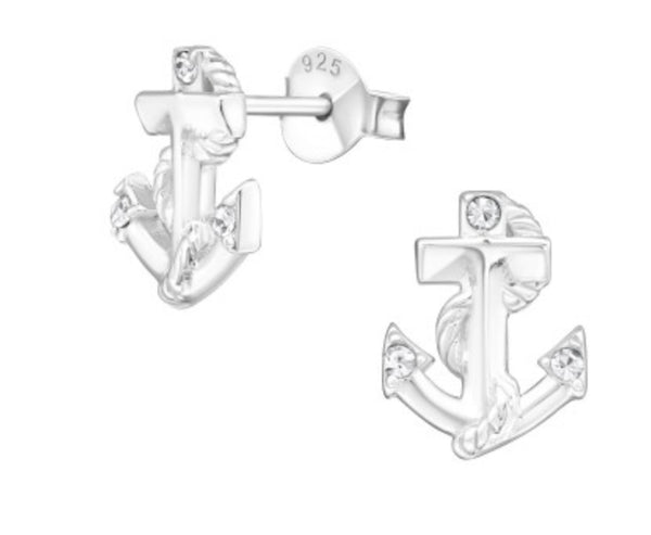 Kids Anchor with CZ Silver Stud Earringsi