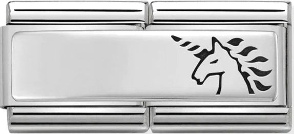 Engravable - Unicorn Double Link Silver Charm