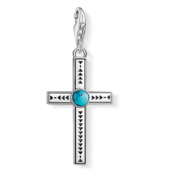 Ethnic Turquoise Cross Silver Charm