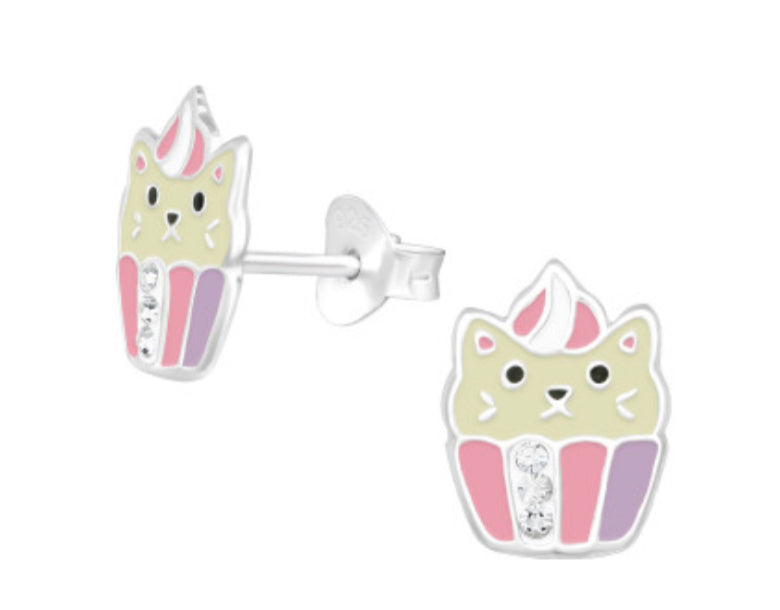 Kids Cat with Crystal Stud Earring