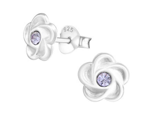Kids Flower with CZ Silver Stud Earrings - 2 colours