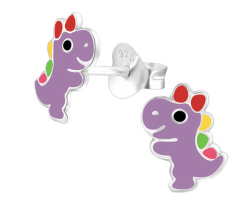 Kids Purple Dinosaur Stud Earring