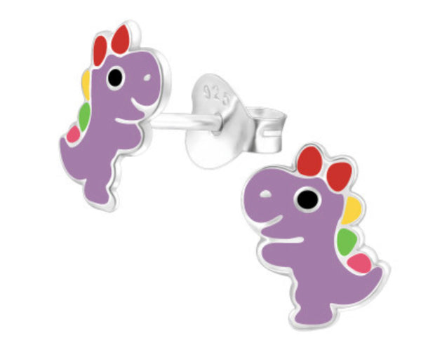 Kids Purple Dinosaur Stud Earring