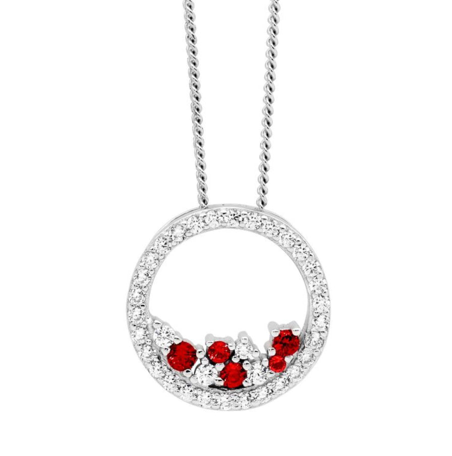 Red CZ Open circle pendant and earrings