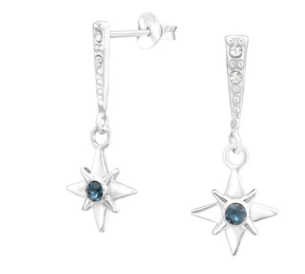 Kids Northern Star with Crystal Silver Stud Earrings