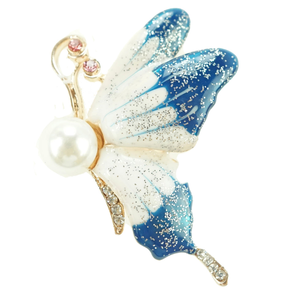 Brooch - Blue/White Pearl Butterfly