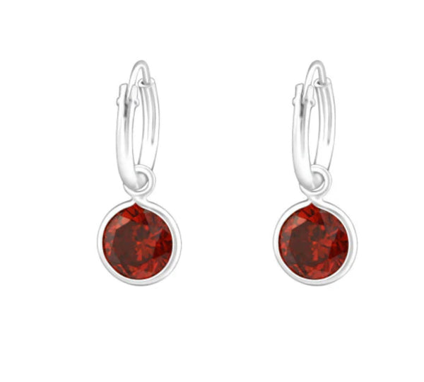 Kids Red Cubic Zirconia Hoop Earrings