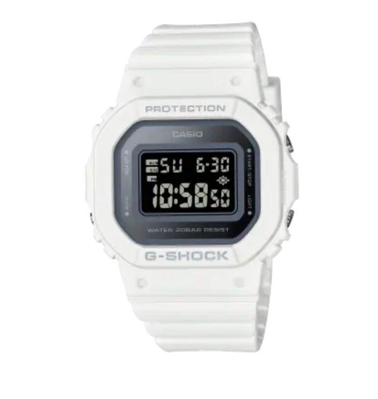 G Shock Ladies Digital Metalic Black Face/White Resin Band Watch