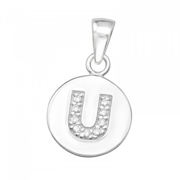 Kids Initial ‘U’ Disc with CZ Pendant - Silver & Gold