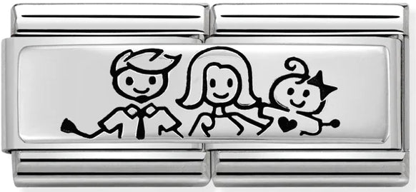 Family with Baby Girl Double Link Silver Charm