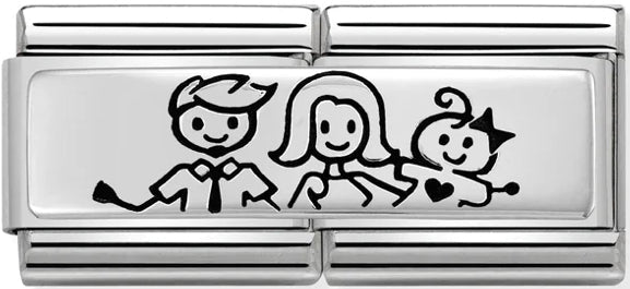 Family with Baby Girl Double Link Silver Charm