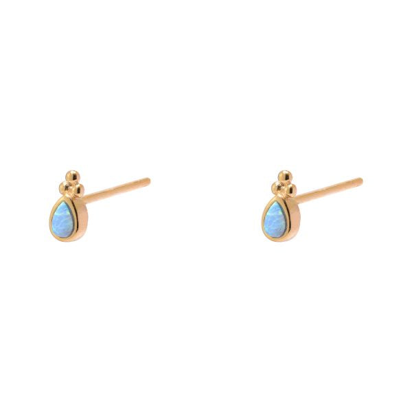 Earring - Oval Blue Opalite w/ Ball Detailing Stud Earring - 2 colours