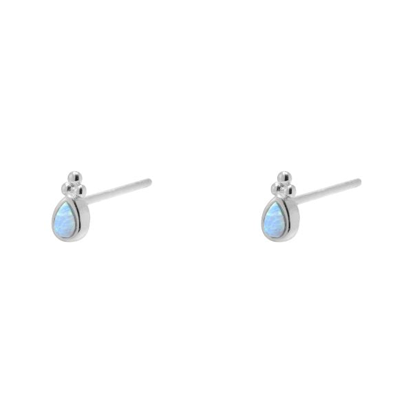 Earring - Oval Blue Opalite w/ Ball Detailing Stud Earring - 2 colours