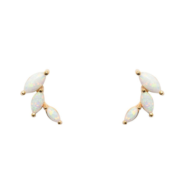 Earring - 3 White Opalite YGP Climber Studs
