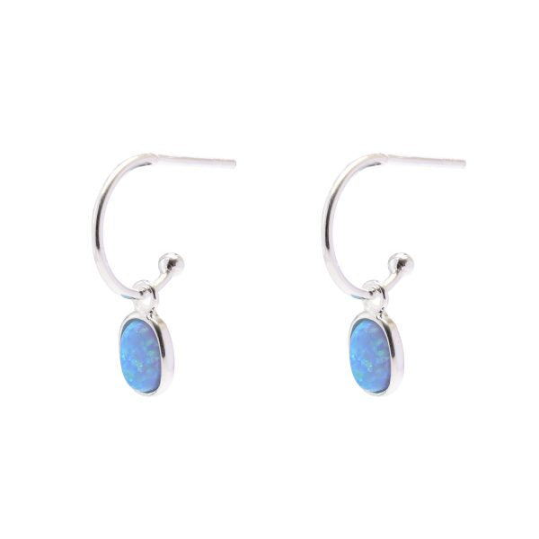 Earring - S/S Teardrop Opalite Hoop studs - 2 colour