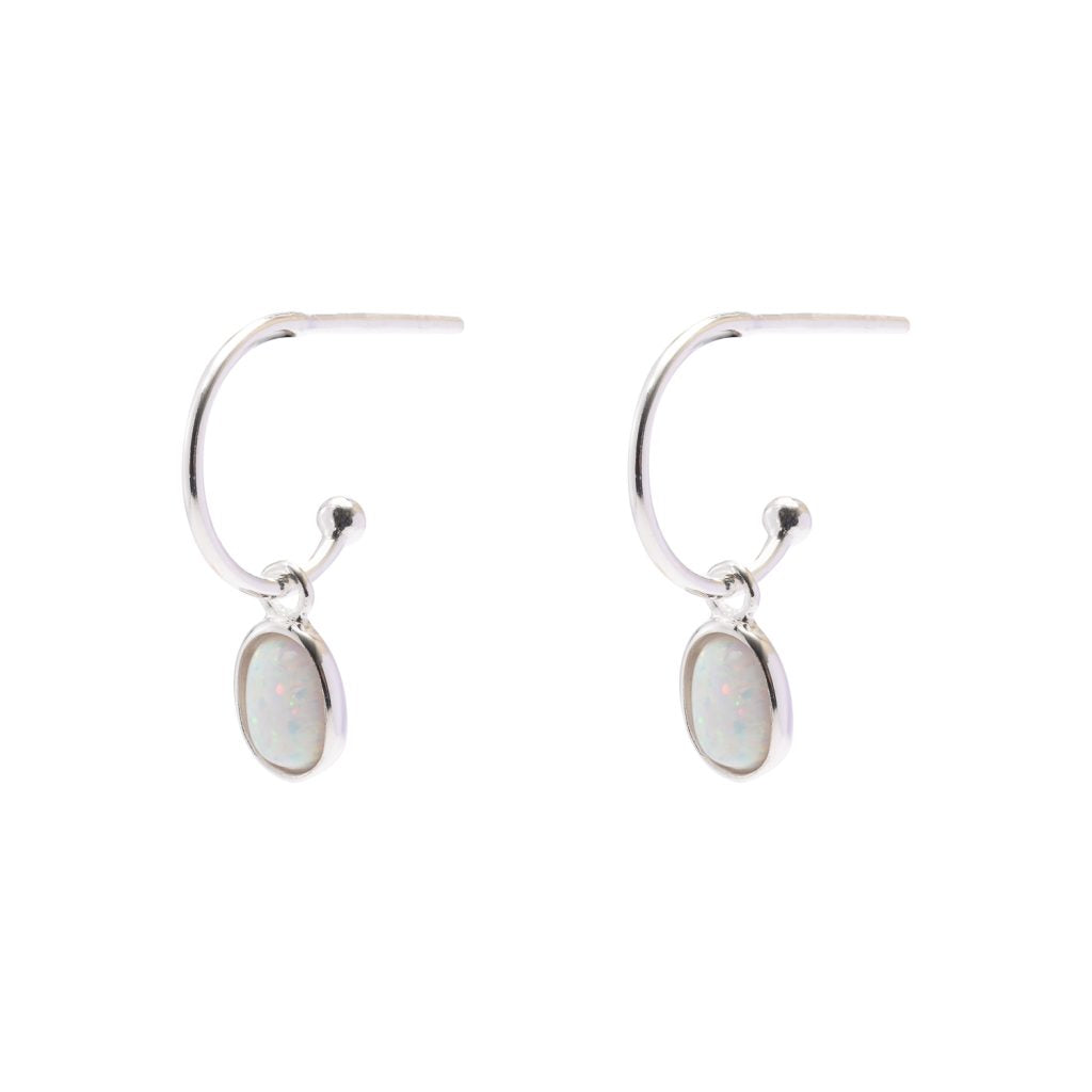 Earring - Oval Opalite Drop Hoop Studs