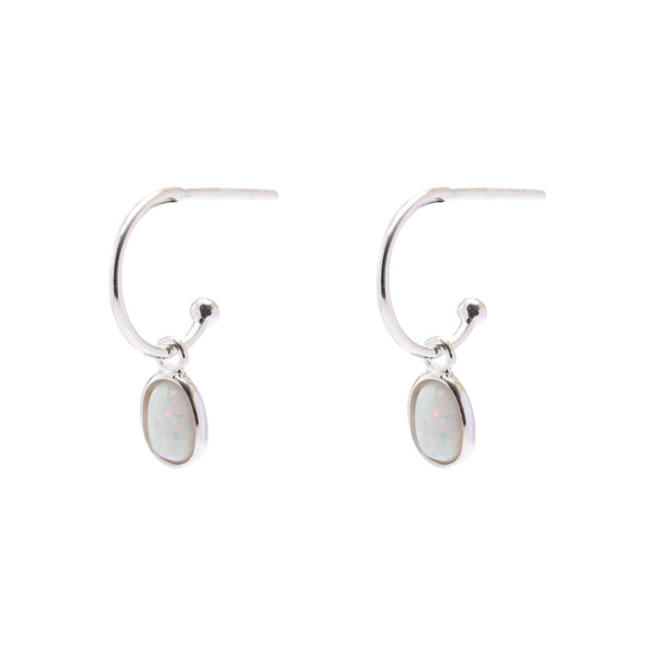 Earring - Oval Opalite Drop Hoop Studs
