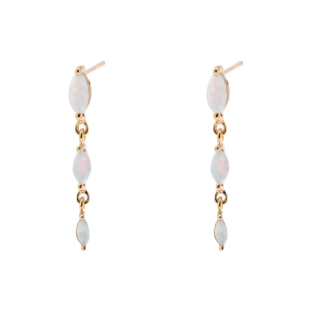 Earring - 3 White Opalite Drop YGP Studs