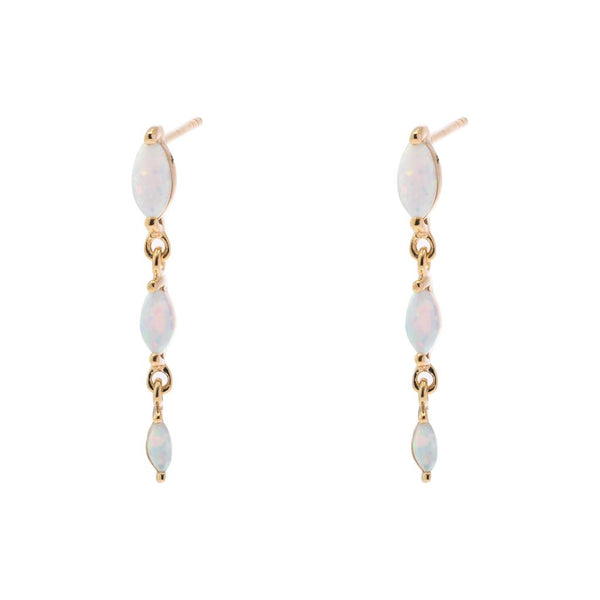 Earring - 3 White Opalite Drop YGP Studs