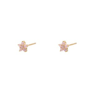 Mini Rose Quartz Flower Gold Stud Earring