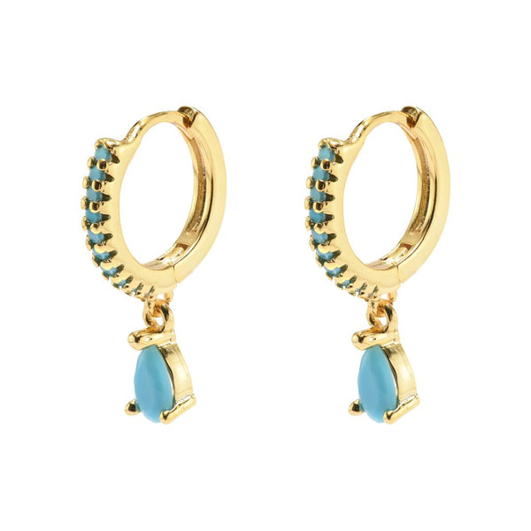 Earring - Turquoise Drop on turquoise pave Huggie
