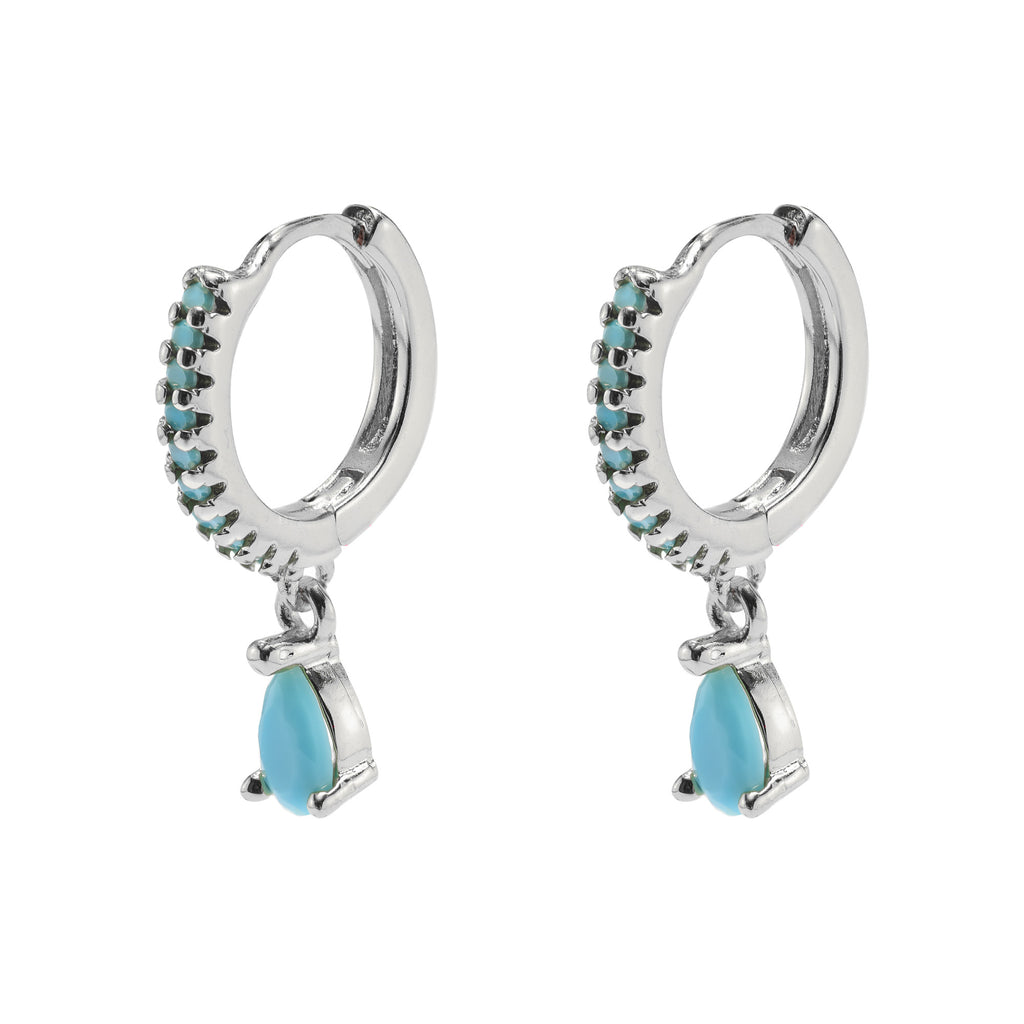 Earring - Turquoise Drop on turquoise pave Huggie