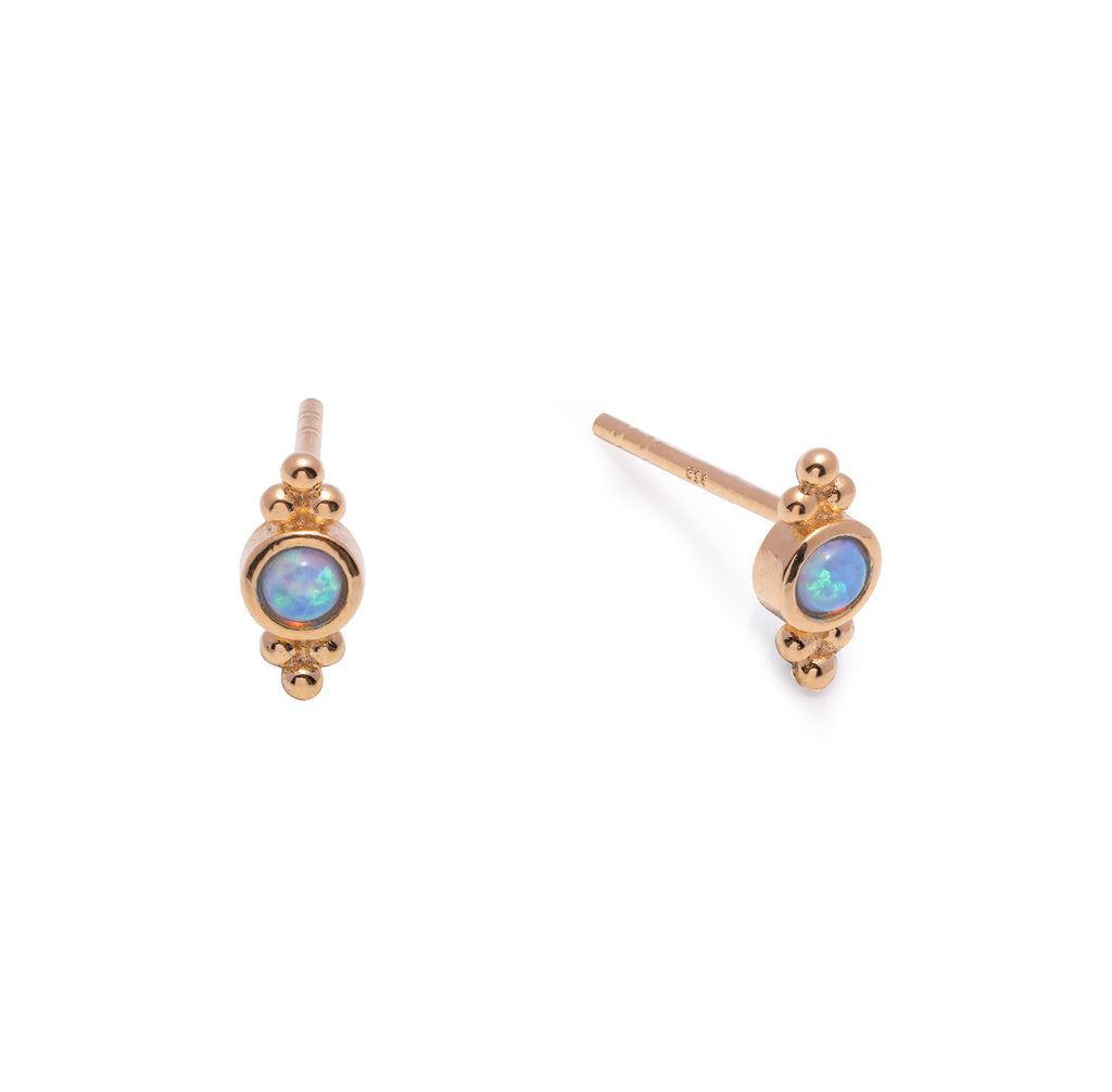 Earring - Round Blue Opalite w/ Ball Detailing Stud Earring - 2 colours