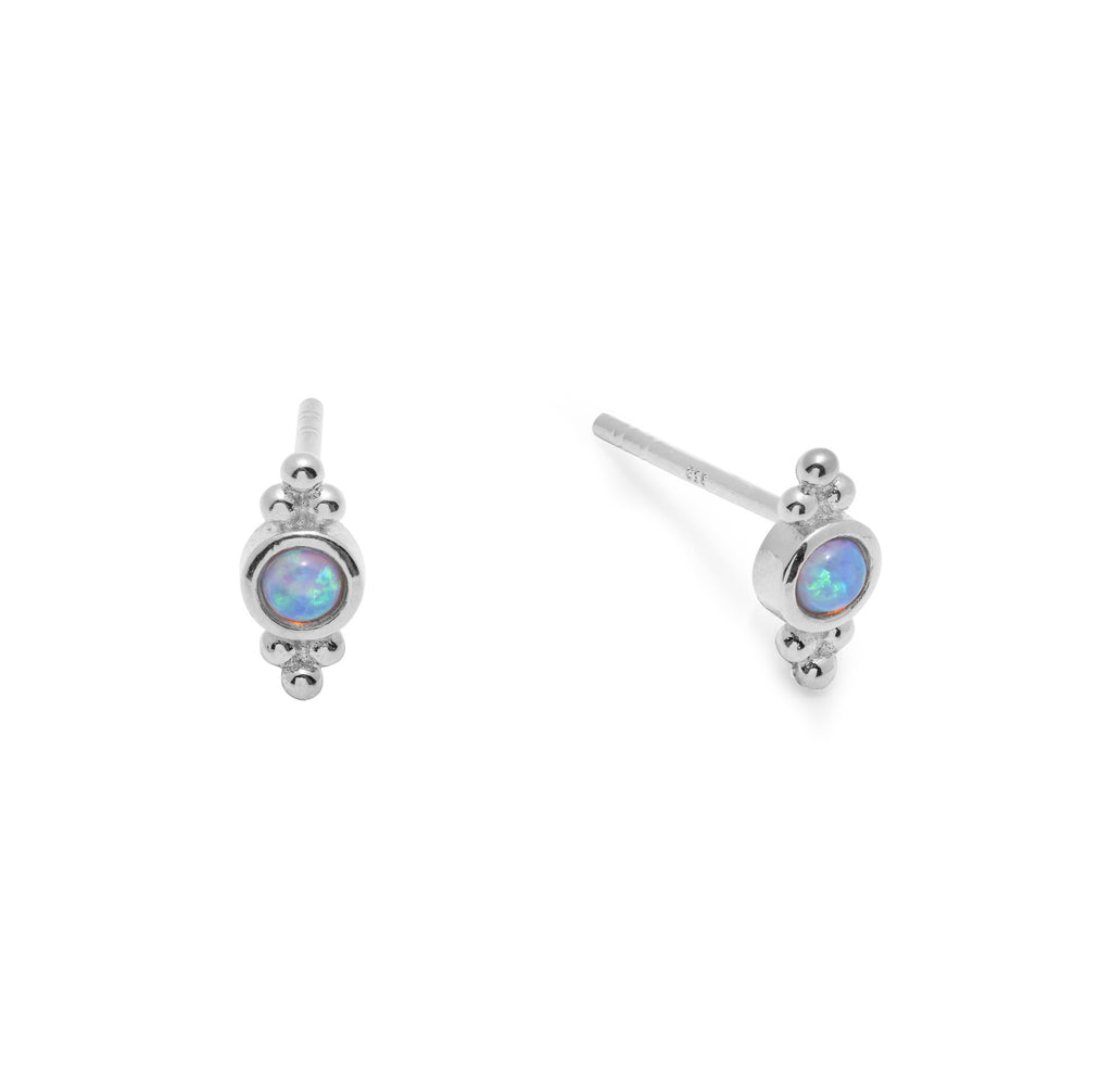 Earring - Round Blue Opalite w/ Ball Detailing Stud Earring - 2 colours